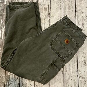 Men's Carhartt Flannel Lined Olive Green Pants 38 x 34